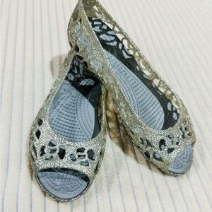 CROCS Isabella Silver Glitter Flat Jelly Shoes